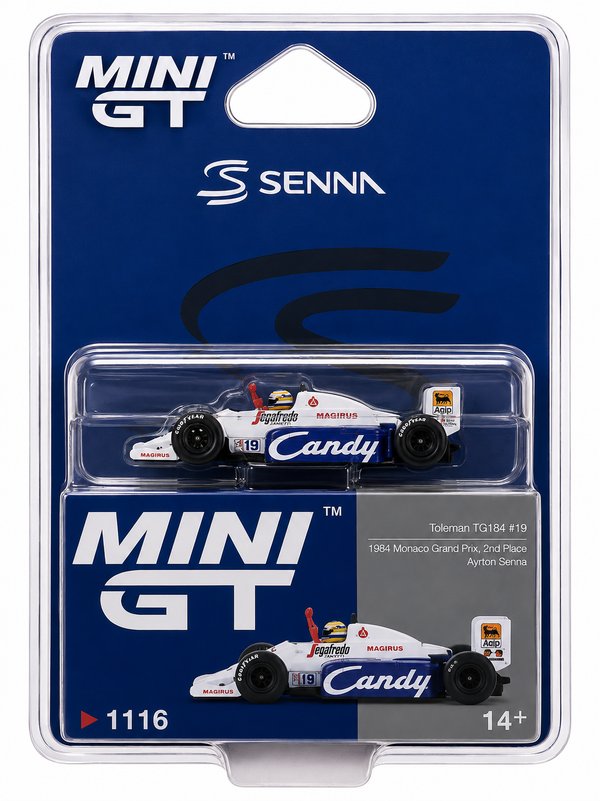 MINI GT TOLEMAN TG 184 #19 1984 MONACO GRAND PRIX 2ND PLACE AYRTON SENNA 