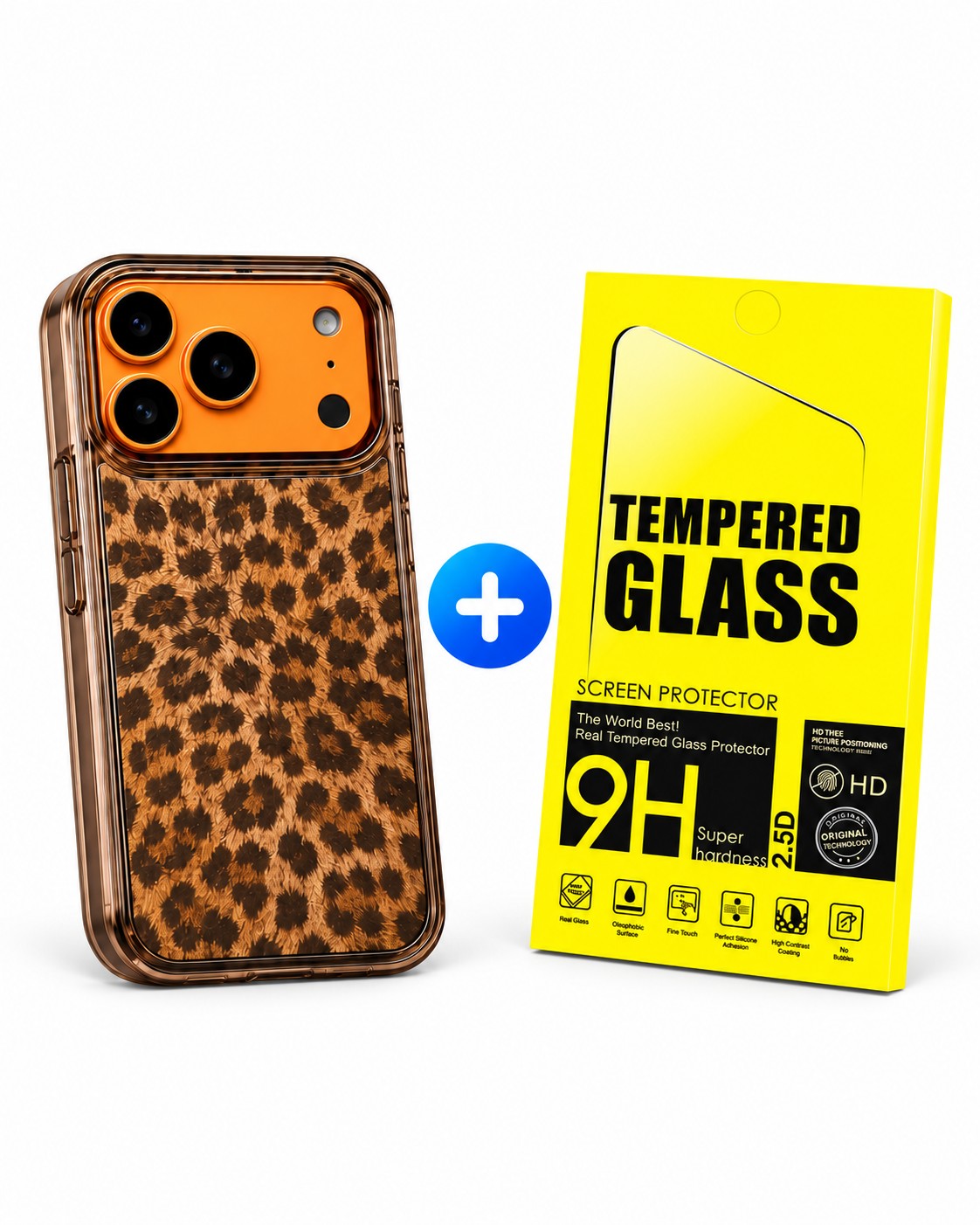 Funda leopardo + vidrio templado para Iphone
