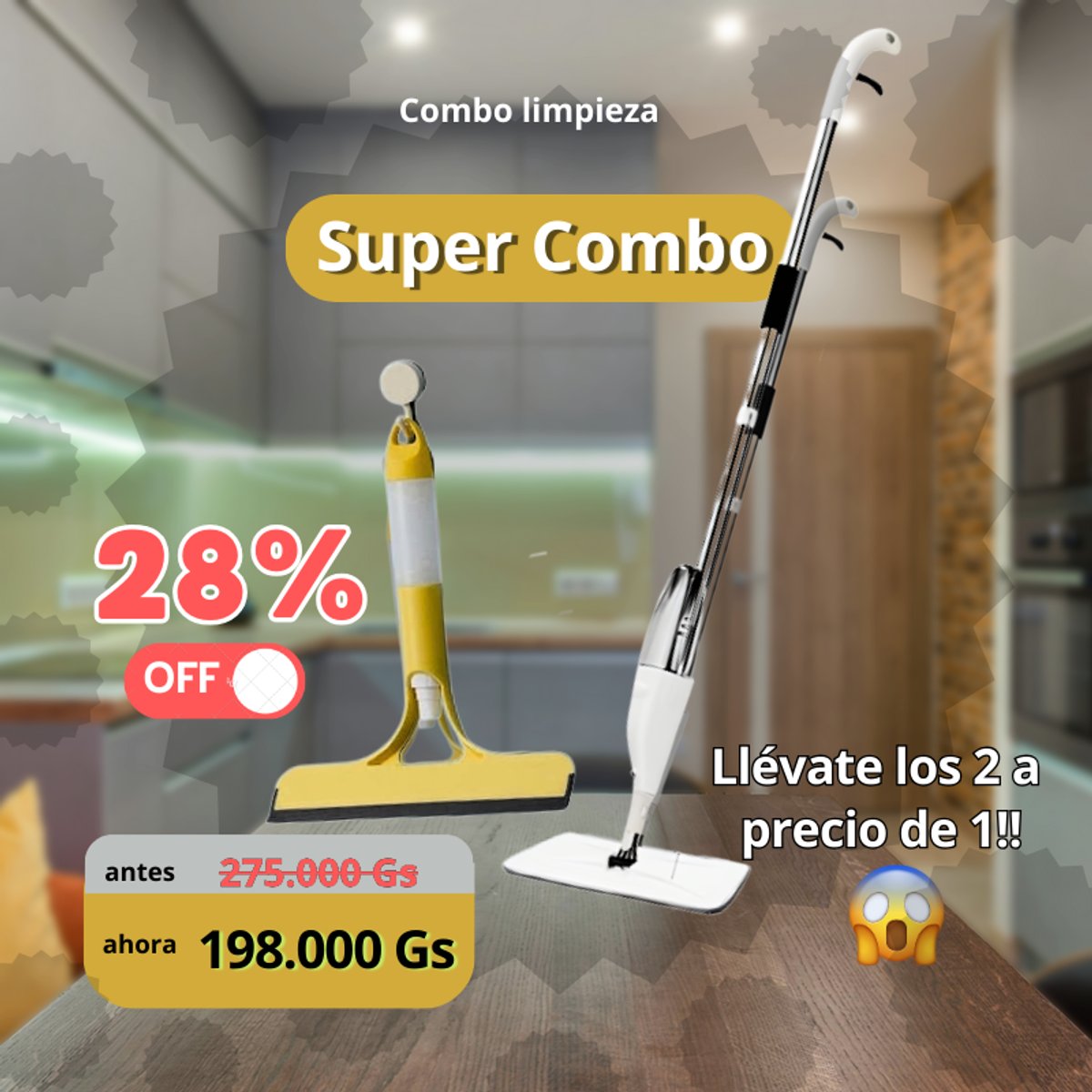 Combo Limpieza - Escurridor 3 en 1 + Mopa con spray 360º - 7