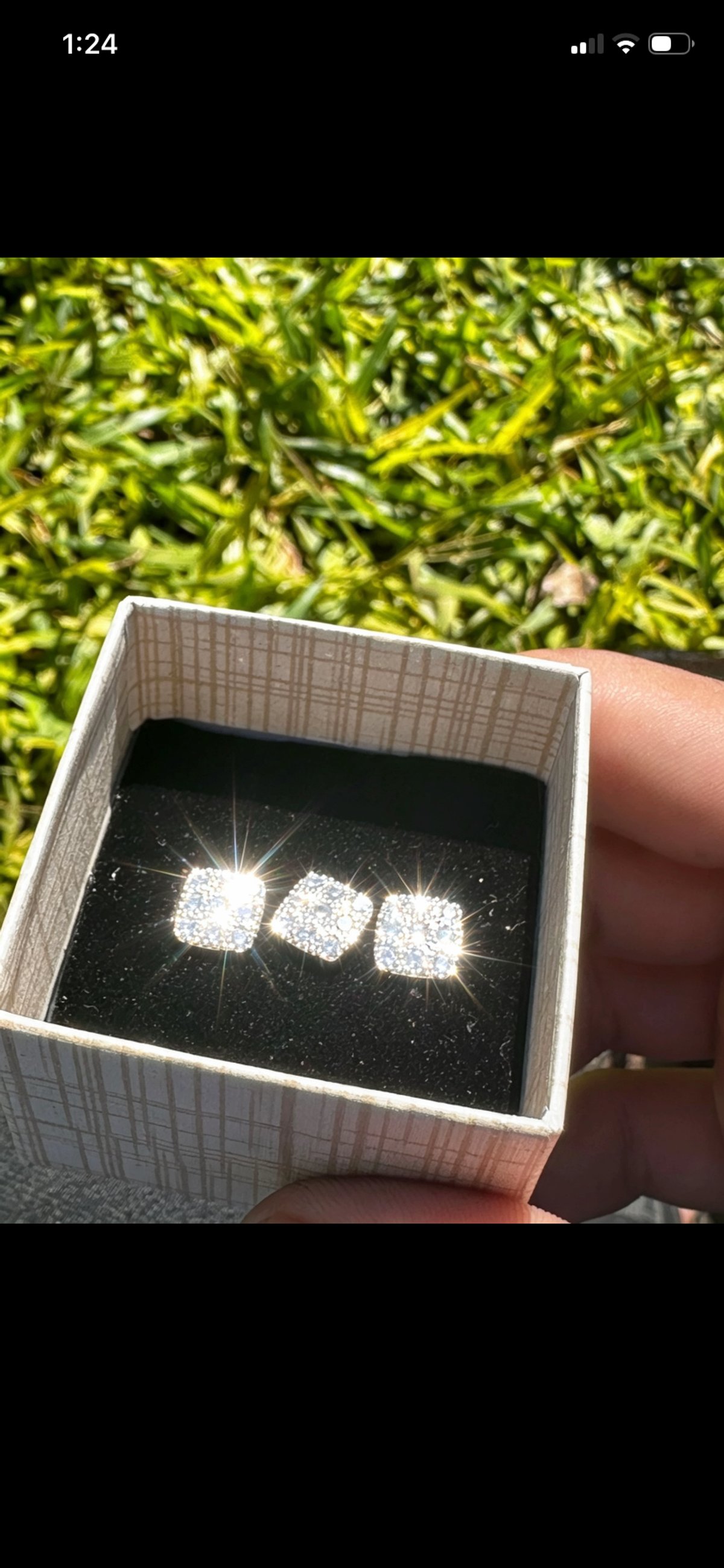 Aros cuadrados  enchapado en plata con mini brillos  - 3