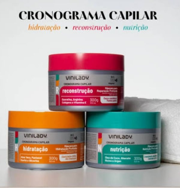 Kit Cronograma Capilar Completo (3 Pasos) – Vinilady Cosméticos (3 x 300 g)