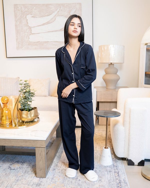 Pijama de algodón navy - Mangas largas con pantalón