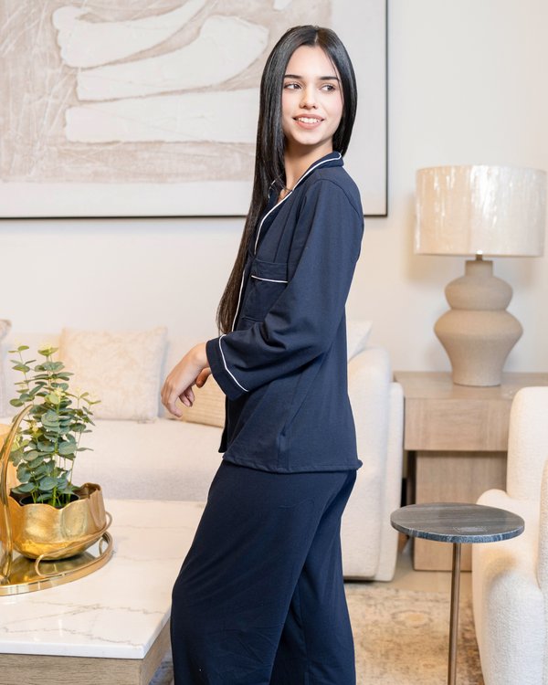 Pijama de algodón navy - Mangas largas con pantalón