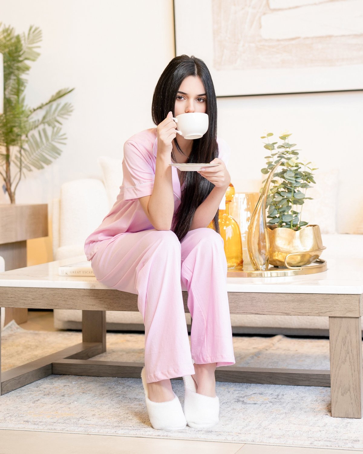 Pijama de algodón rosa - Mangas cortas con pantalón - 4