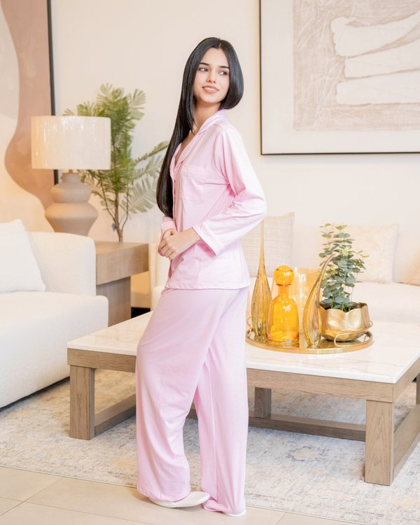 Pijama de algodón rosa - Mangas largas con pantalón