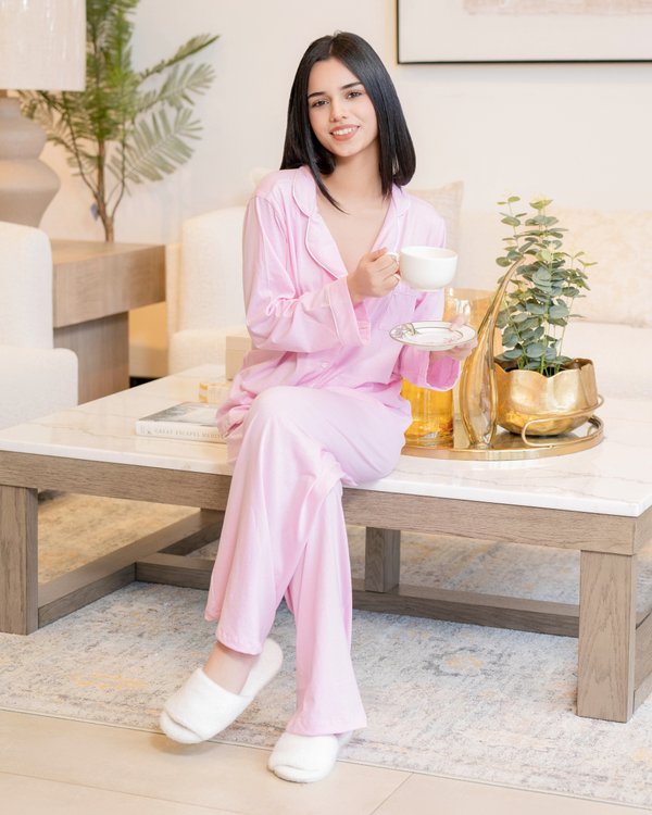 Pijama de algodón rosa - Mangas largas con pantalón