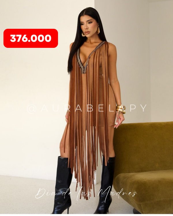 Vestido Flecos Gamusado