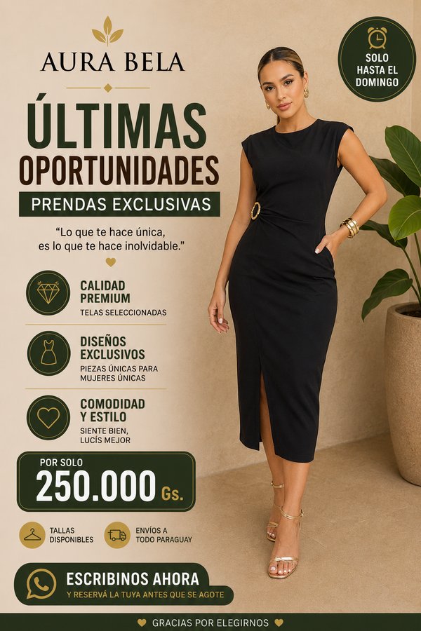 Vestido Negro Midi Oficina Elegante