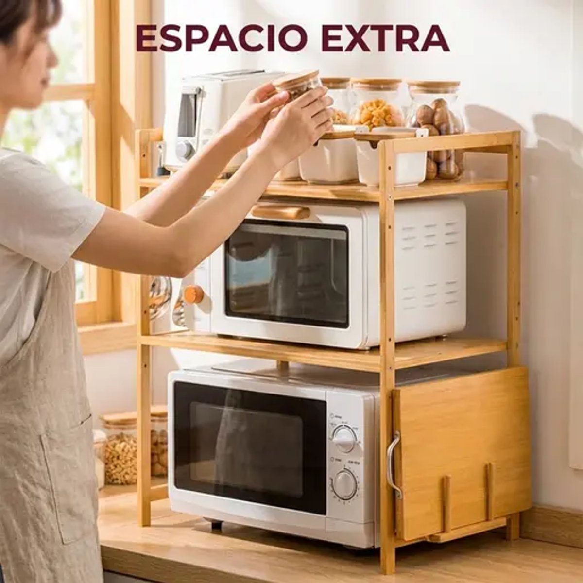 Organizador de Cocina 2 Estante de Bambú | Milhome - 3