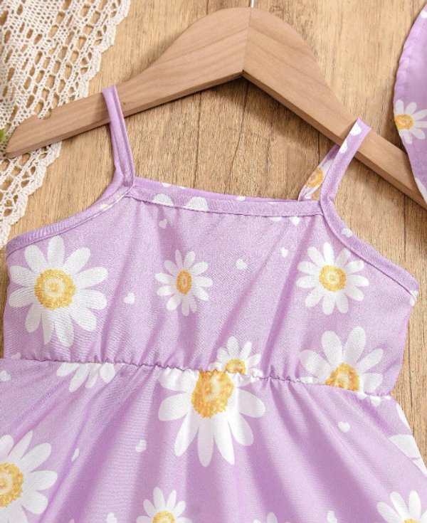 Vestidito lila con estampado de margaritas