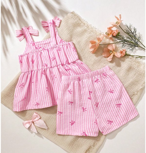 Conjunto rosa a rayas con blusita 