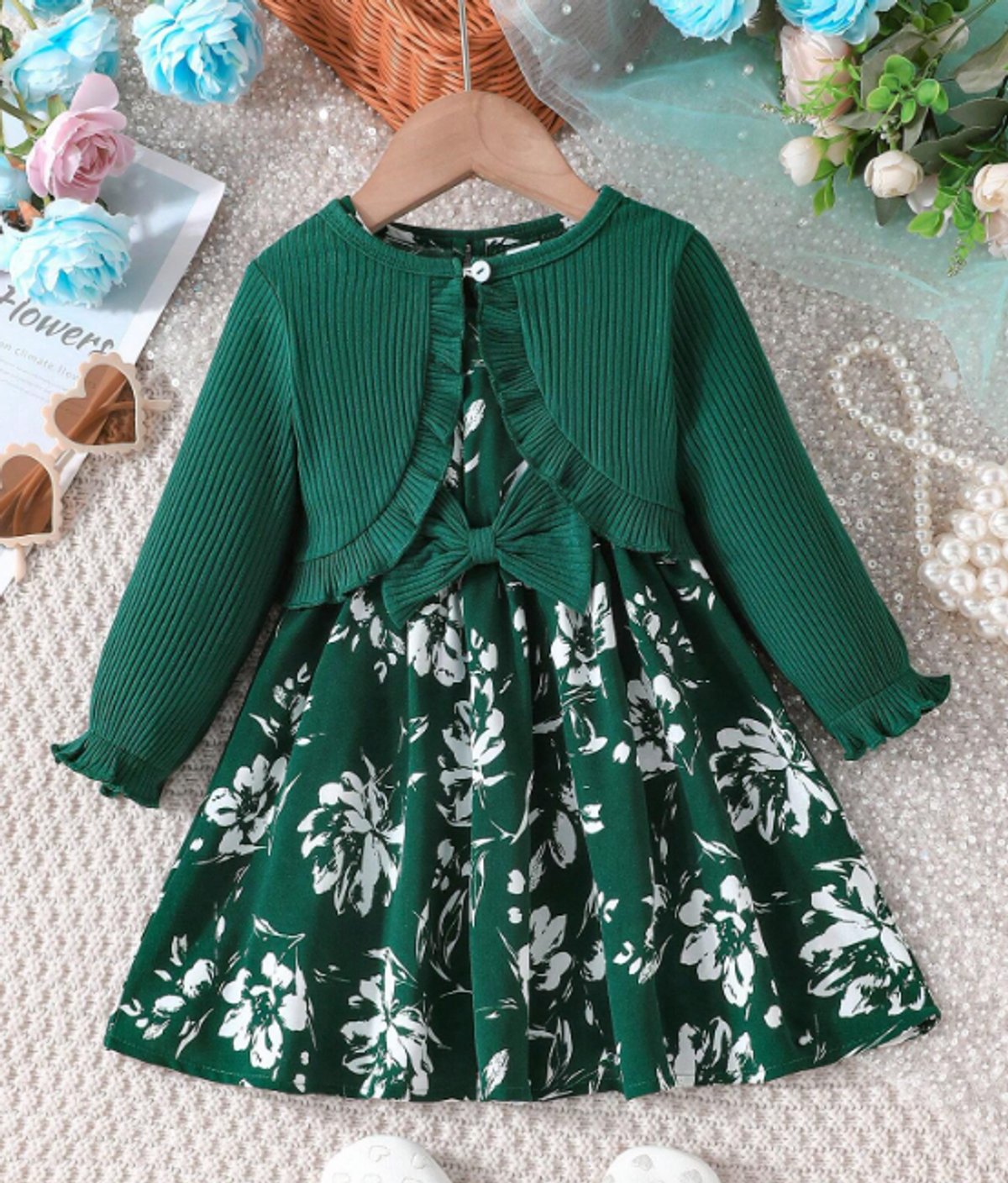 Vestido verde floral - conjunto elegante - 2
