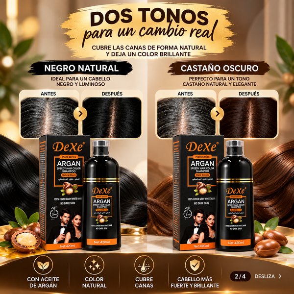 Shampoo Color DeXe 420 ml para Canas | Negro y Castaño