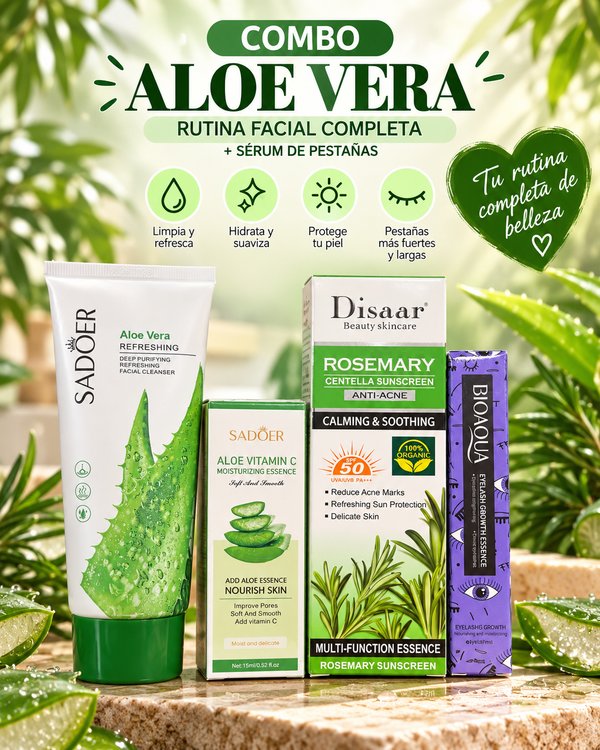 Pack 2 Combos de Skincare – Vitamina C + Aloe Vera + 2 Sérums de Pestañas
