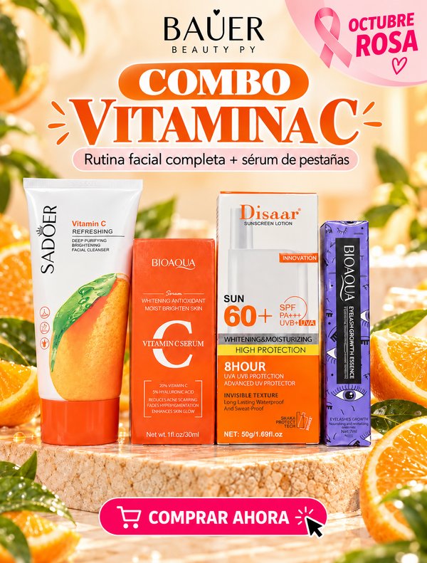 Pack 2 Combos de Skincare – Vitamina C + Aloe Vera + 2 Sérums de Pestañas