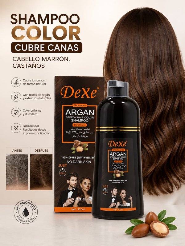 Shampoo Color DeXe 420 ml para Canas | Negro y Castaño