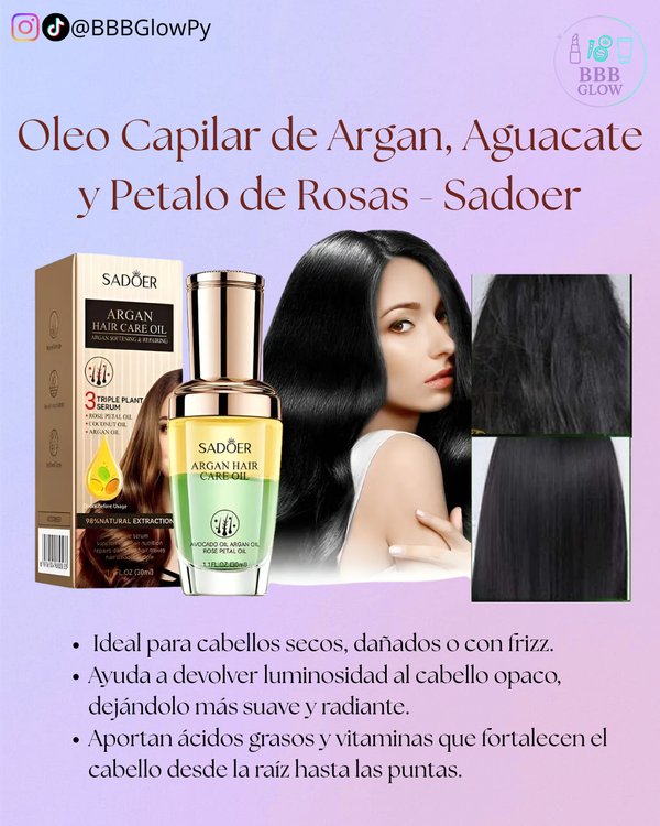 Oleo Capilar de Argan, Aguacate y Petalo de Rosas - Sadoer