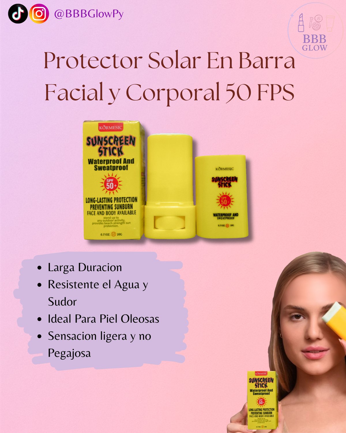Protector Solar en barra Facial y Corporal 50 fps Kormesic