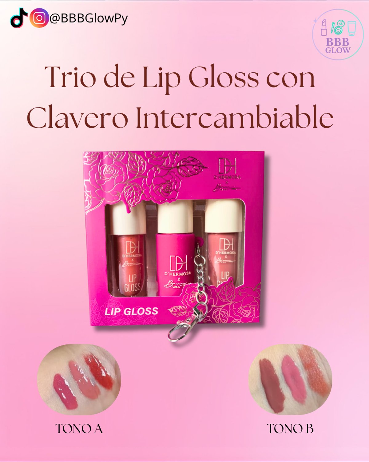 Trio Lip Gloss con Llavero Intercambiable