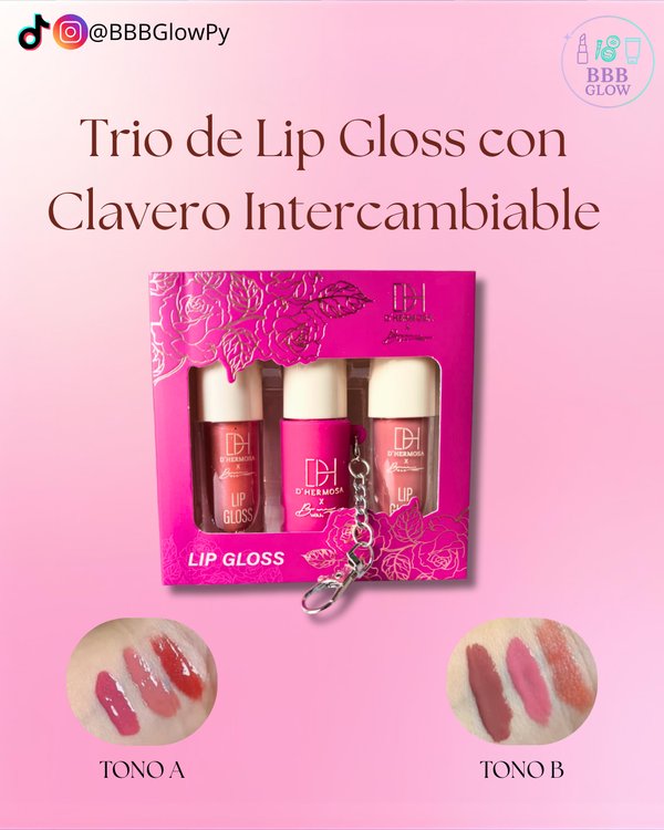 Trio Lip Gloss con Llavero Intercambiable