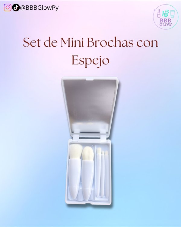 Set De Mini Brochas Con Espejo Color Blanco