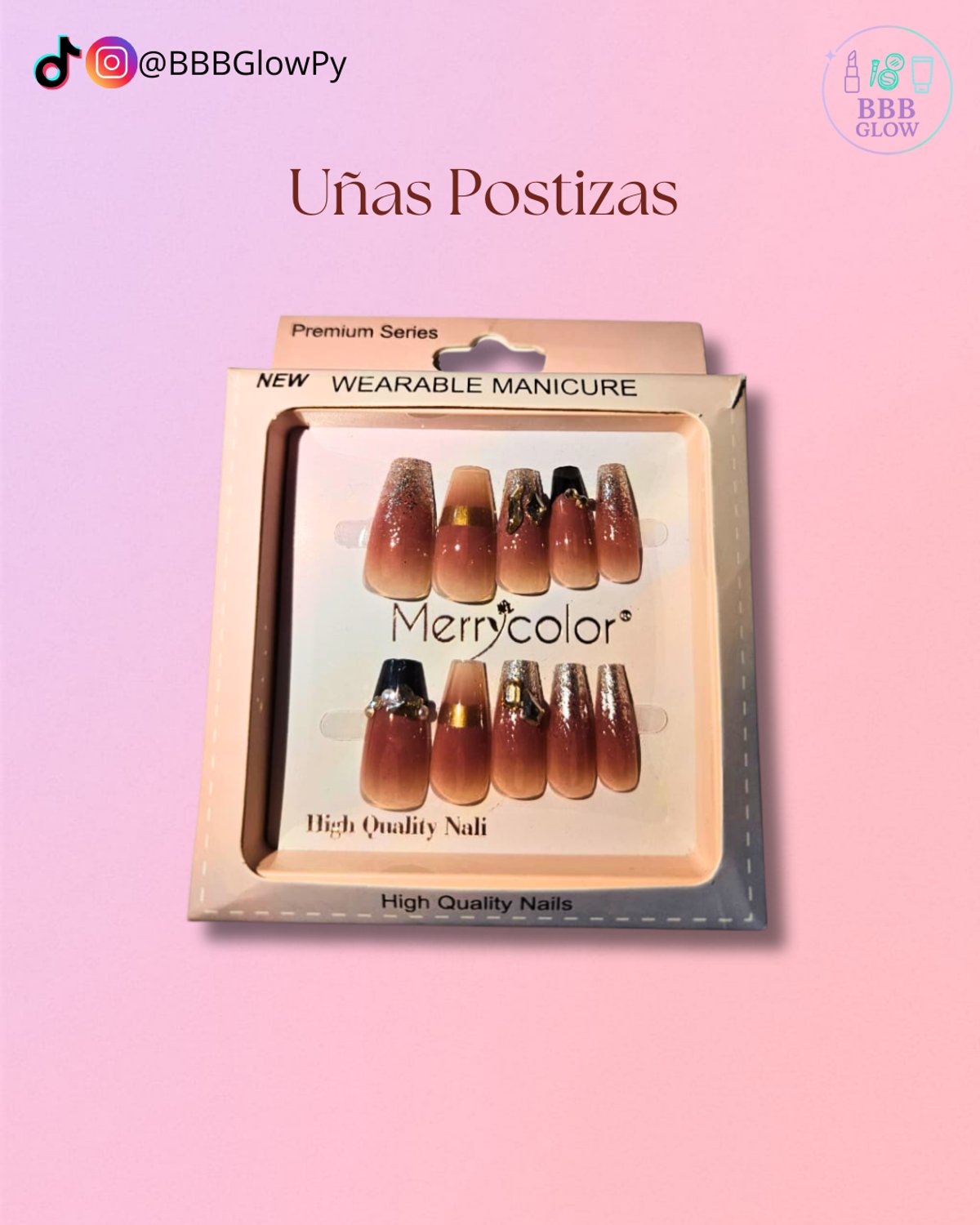 Uña Postiza Con Piedras Adhesivo Pegante Incluido