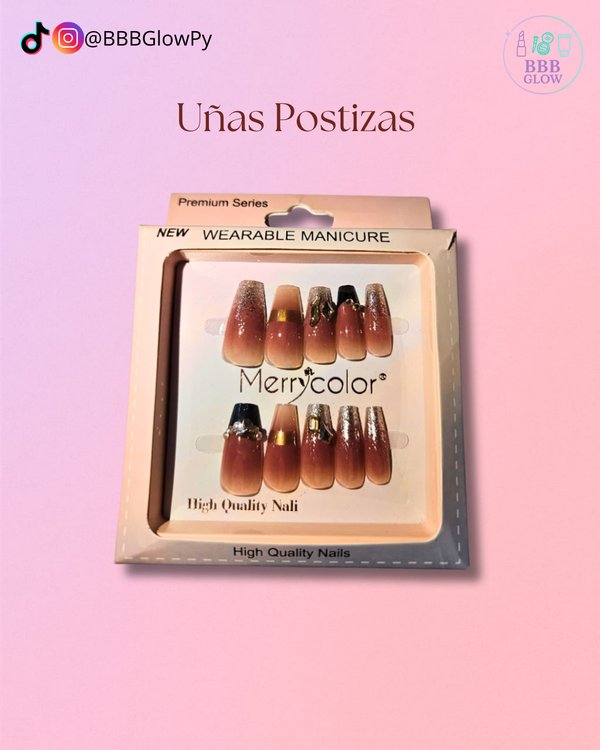 Uña Postiza Con Piedras Adhesivo Pegante Incluido