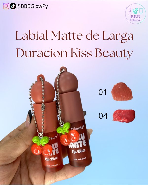Lip Blur Matte Kiss Beauty Con Llavero De Cereza 