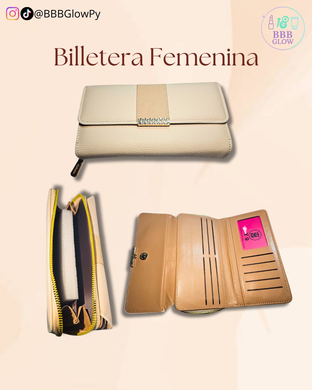 Billetera Femenina Color Cremita