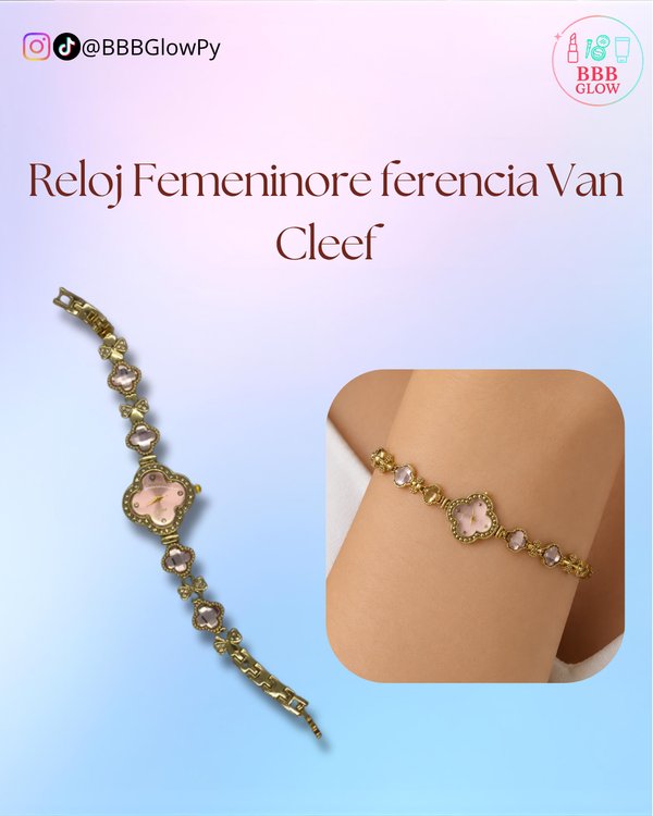 Reloj Van Cleef Dorado Con Rosa 
