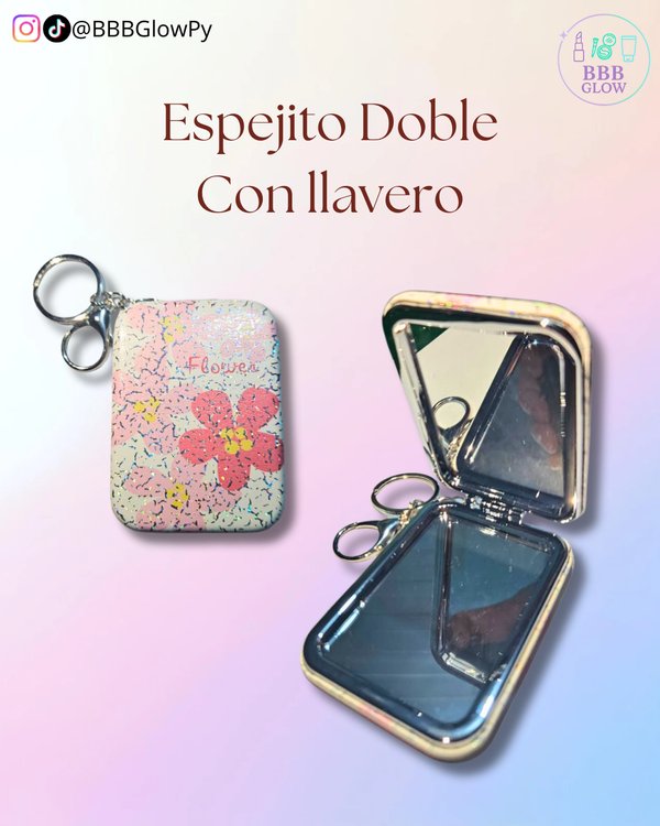 Espejito Doble Con Llavero De Flores Rectangulo