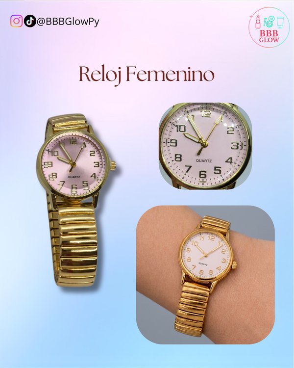Reloj Engomado Diseño Redondo Color Dorado Con Rosa