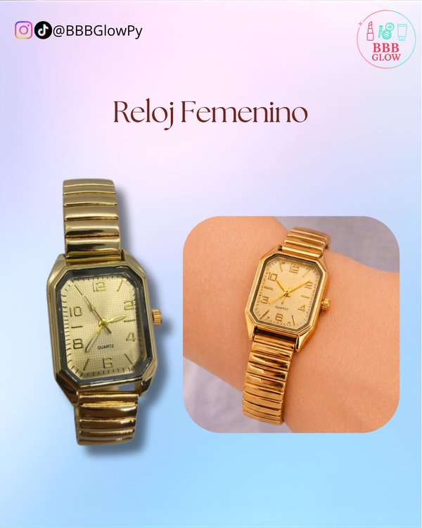 Reloj Engomado Diseño Rectangular Color Dorado