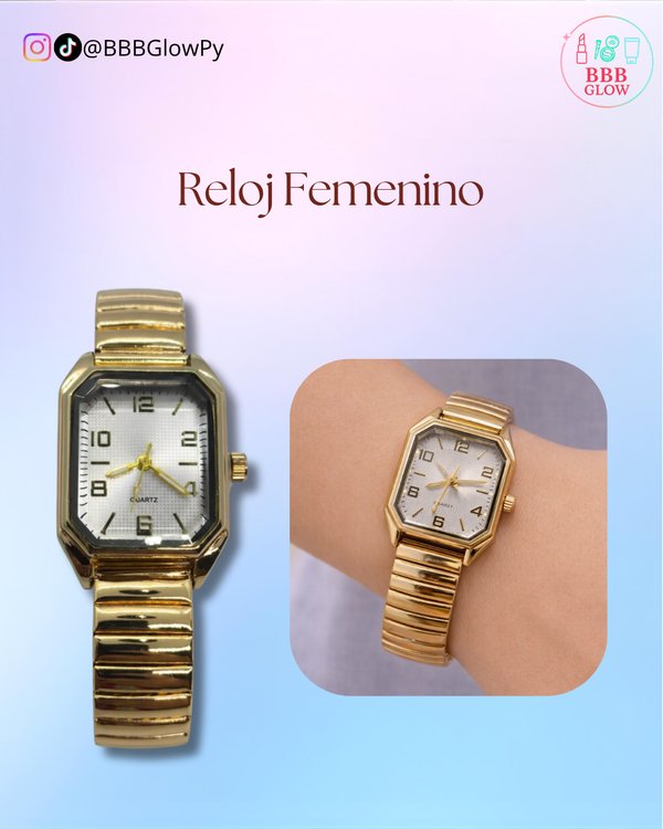 Reloj Engomado Diseño Rectangular Color Dorado Con Blanco