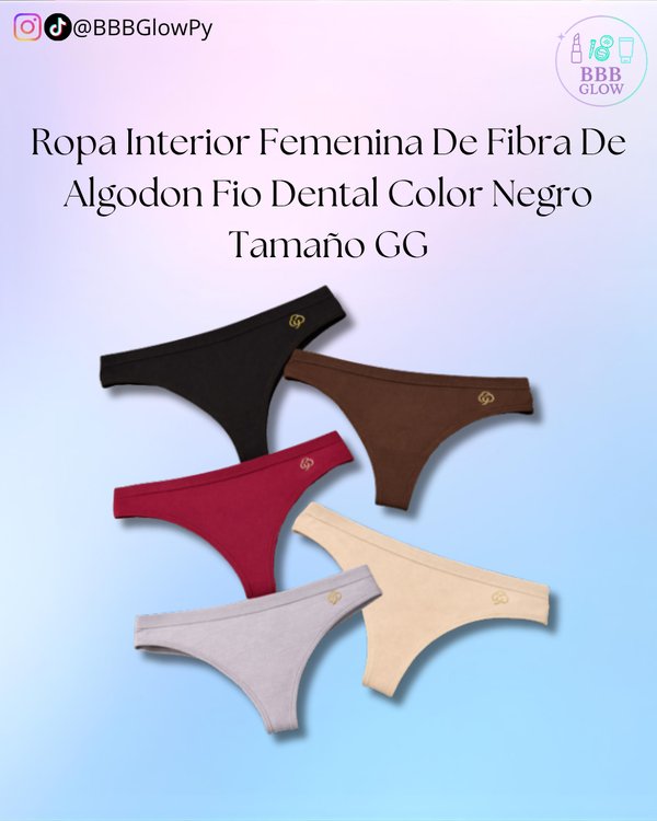 Ropa Interior Femenino De Fibra De Algodon Fio Dental Color Negro Tamaño GG