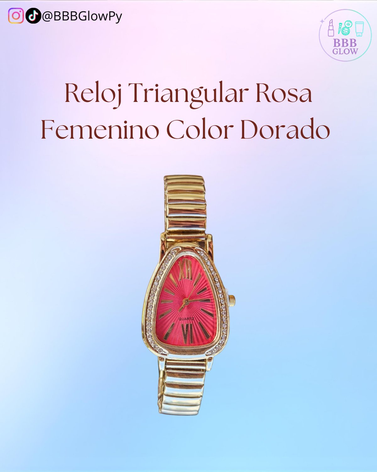 Reloj Triangular Rosa Femenino Color Dorado 