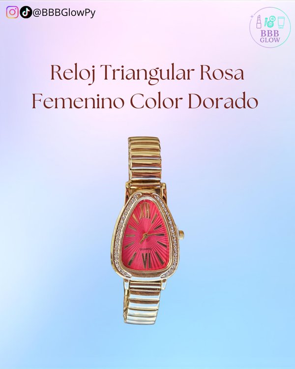 Reloj Triangular Rosa Femenino Color Dorado 