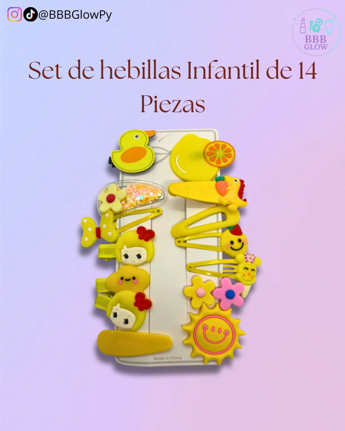Set De 14 Piezas Clip Para Niñas Amarillo
