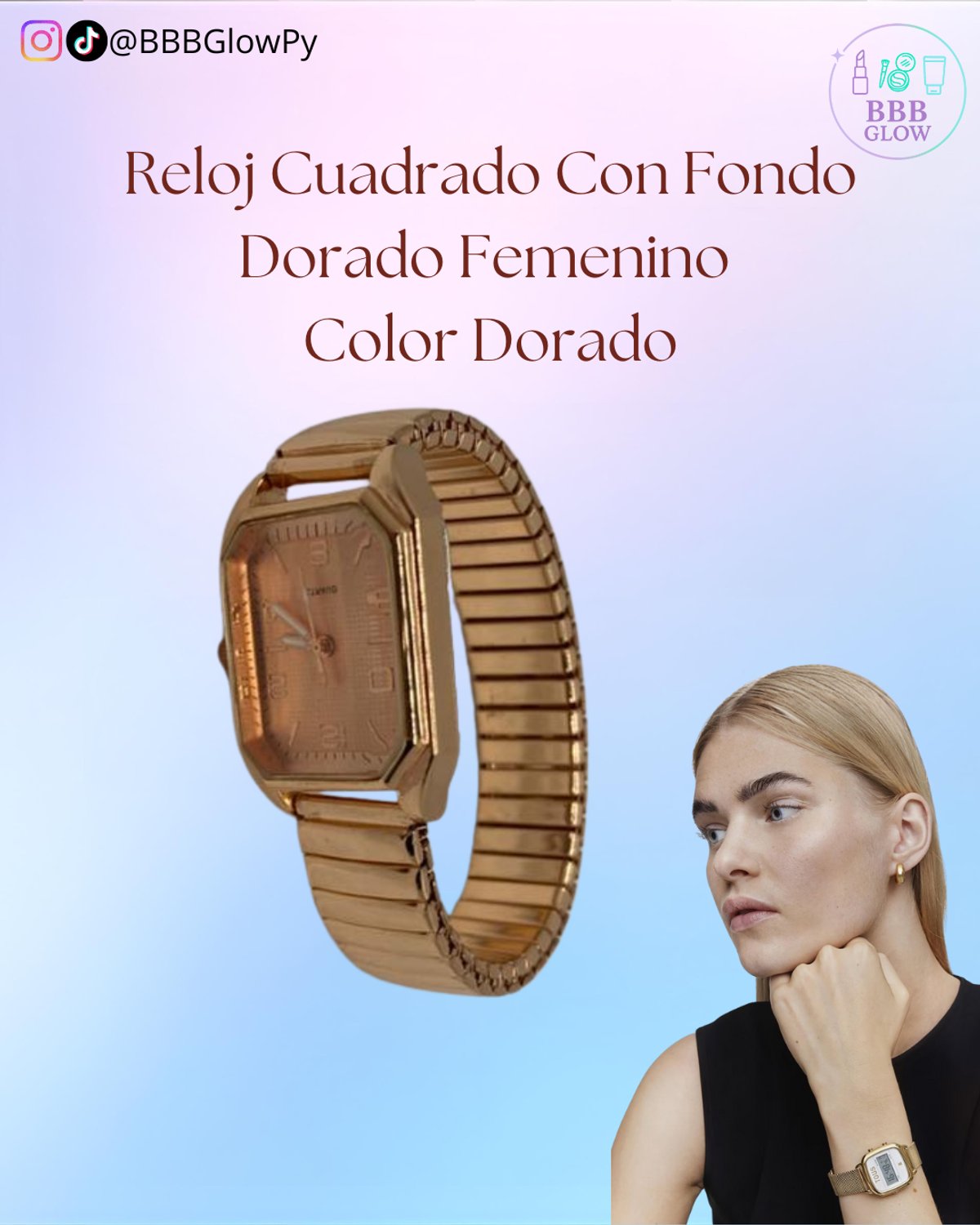 Reloj Cuadrado Dorado Femenino Color Dorado