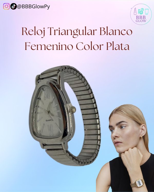 Reloj Triangular Blanco Femenino Color Plata