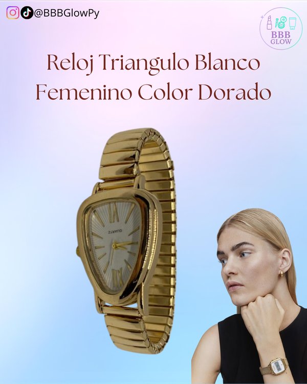 Reloj Triangulo Blanco Femenino Color Dorado