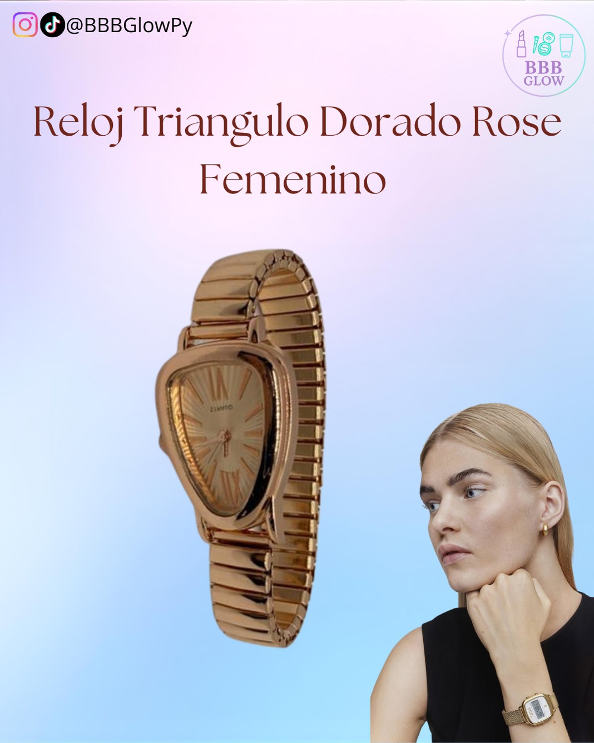 Reloj Triangulo Dorado Rose Femenino 