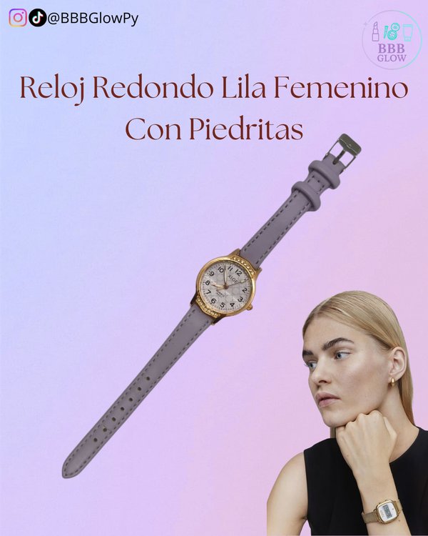 Reloj Redondo Lila Femenino Con Piedritas