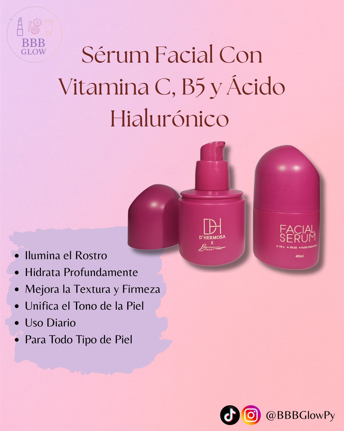 Serum Facial con Vitamina C,B5 y Acido Hialuronico D' Hermosa