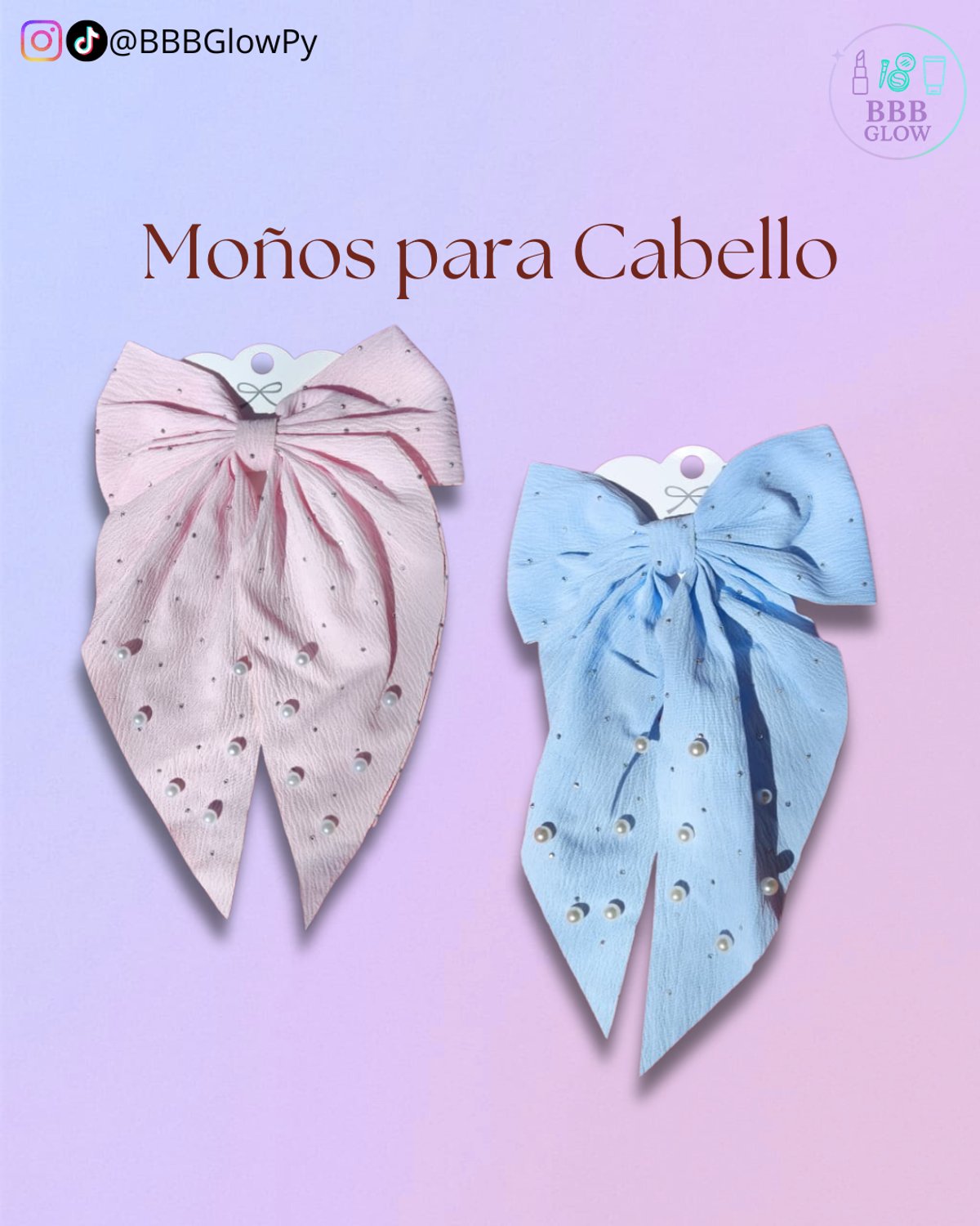 Moño Corto Con Perlas Celeste