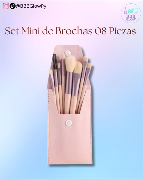 Estuche Con 8 Brocha En Miniatura Color Rosa