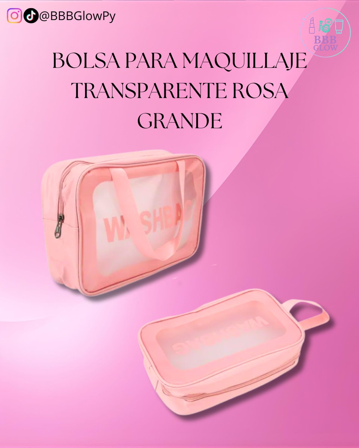 Bolsa Para Maquillaje Transparente Rosa Grande