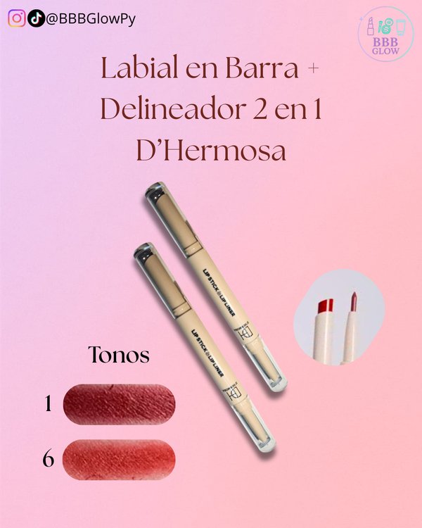 Labial En Barra + Delineador 2 En 1 D'Hermosa