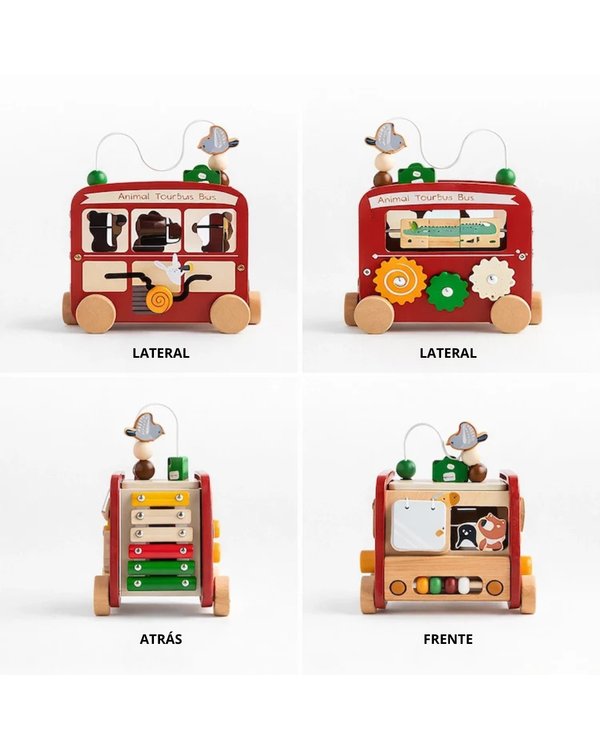 Bus de actividades de madera 8 en 1 — cubo didáctico con ruedas