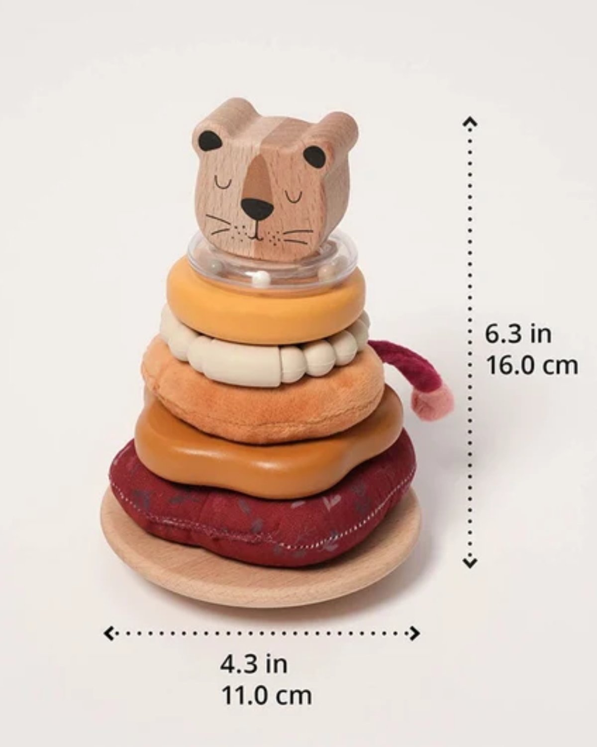 Torre de apilar de madera con osito — Aros de distintas texturas - 4